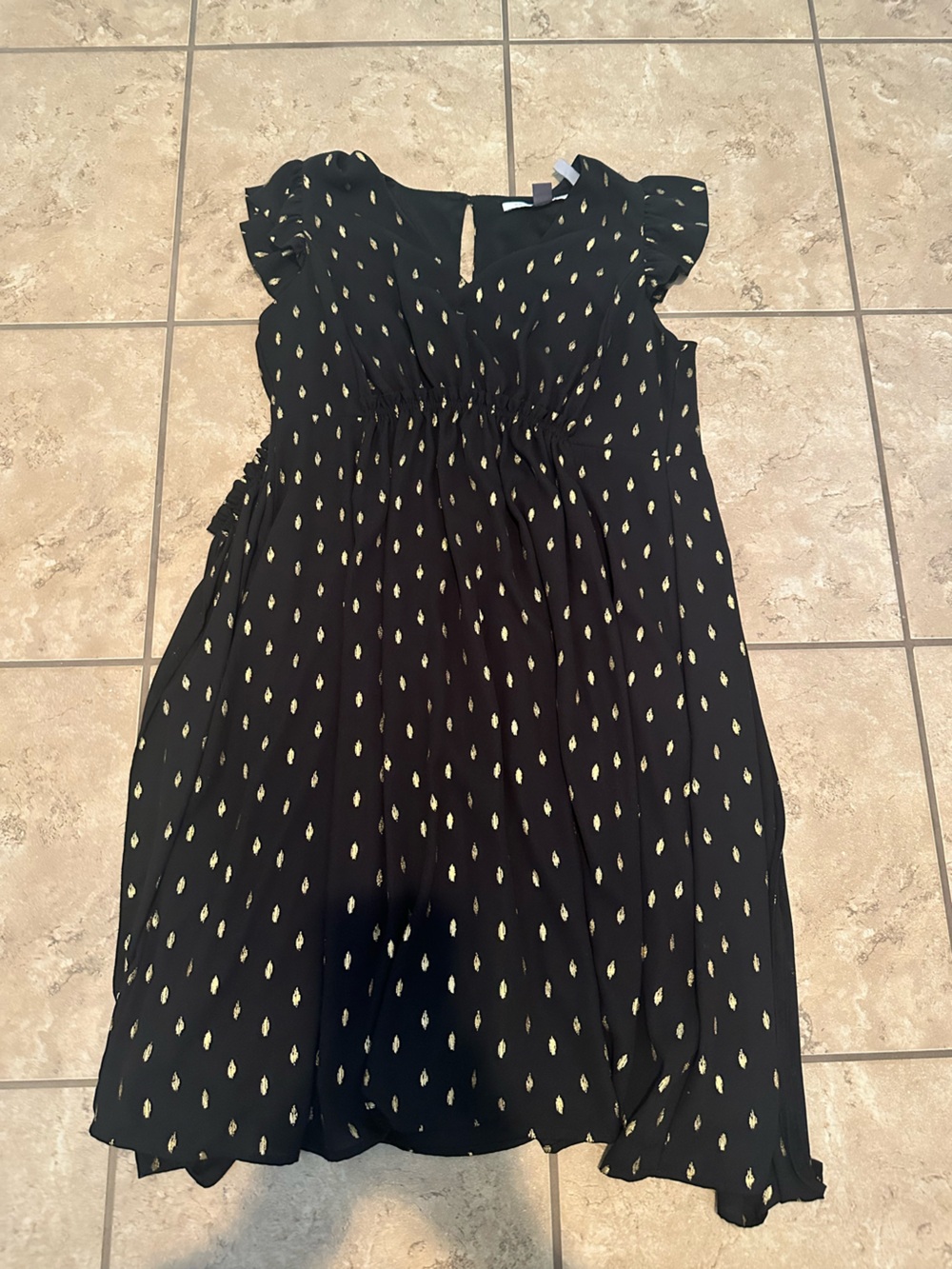 BLACK WITH GOLD DOT MIDI MATERNITY DRESS